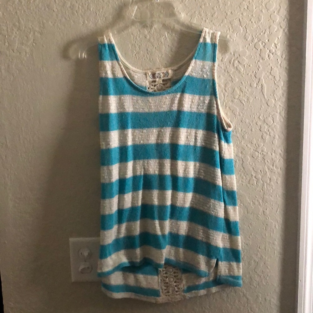 Blue & White Striped Knit Tank Top